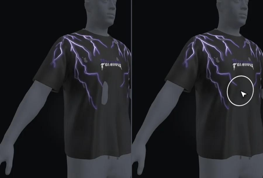 Before: the body pokes through the shirt. After one brush stroke the cloth covers it