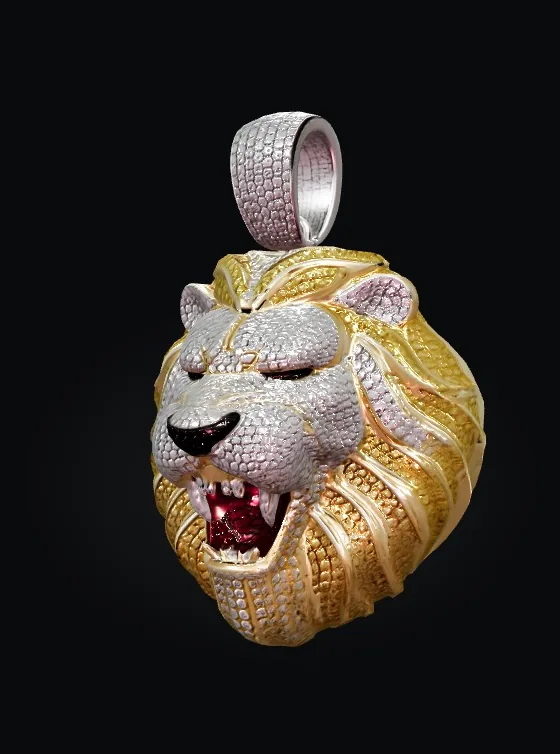 3D iced gold lion head pendant